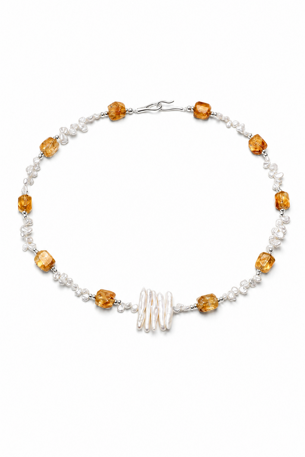 AMBER VINE · Citrine & Baroque Pearl Necklace