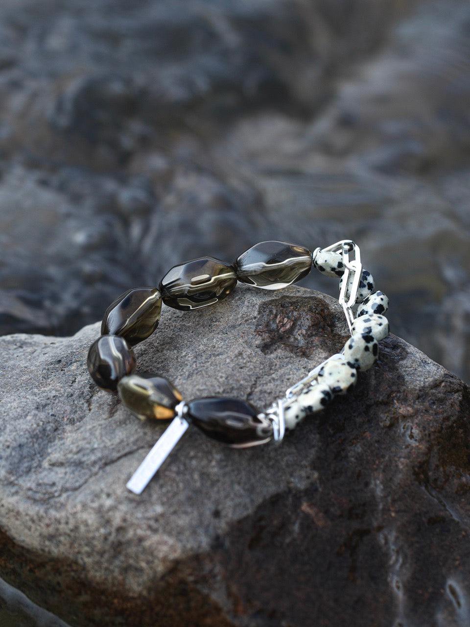 SMOKY RELIC · Smoky Quartz & Dalmatian Stone Bracelet