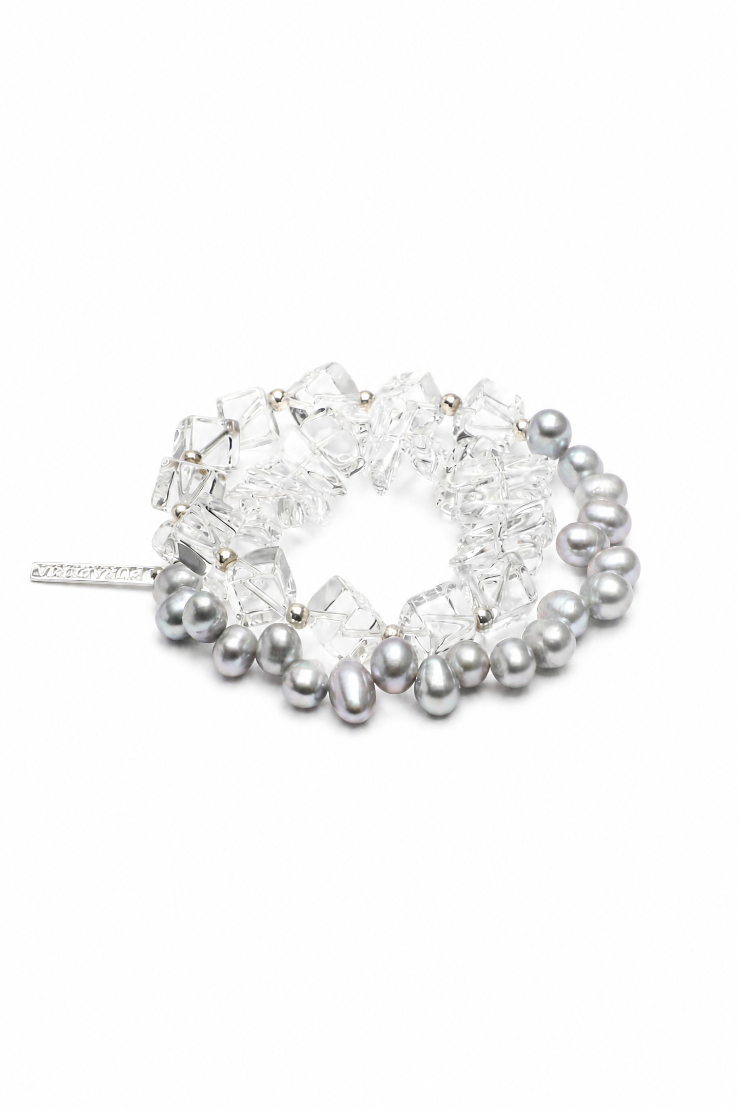 OPTIC GREY · Grey Pearl & Clear Quartz Bracelet