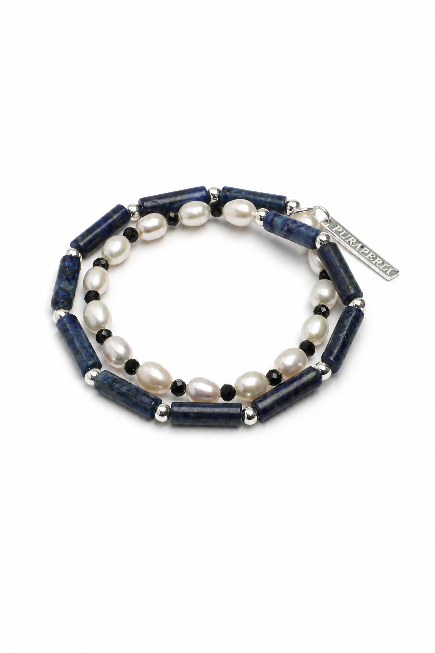 DEEP SURGE · Lapis & Pearl Double-Wrap Bracelet