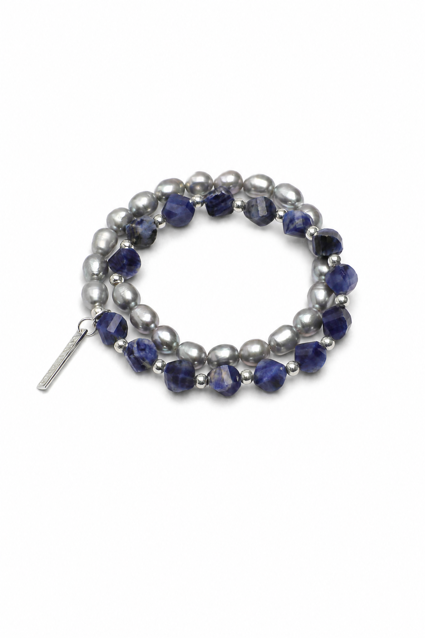 GREY RIPPLE · Sodalite & Pearl Double-Wrap Bracelet