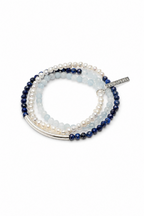 CYAN ECHO · Aquamarine & Lapis Triple-Wrap Bracelet