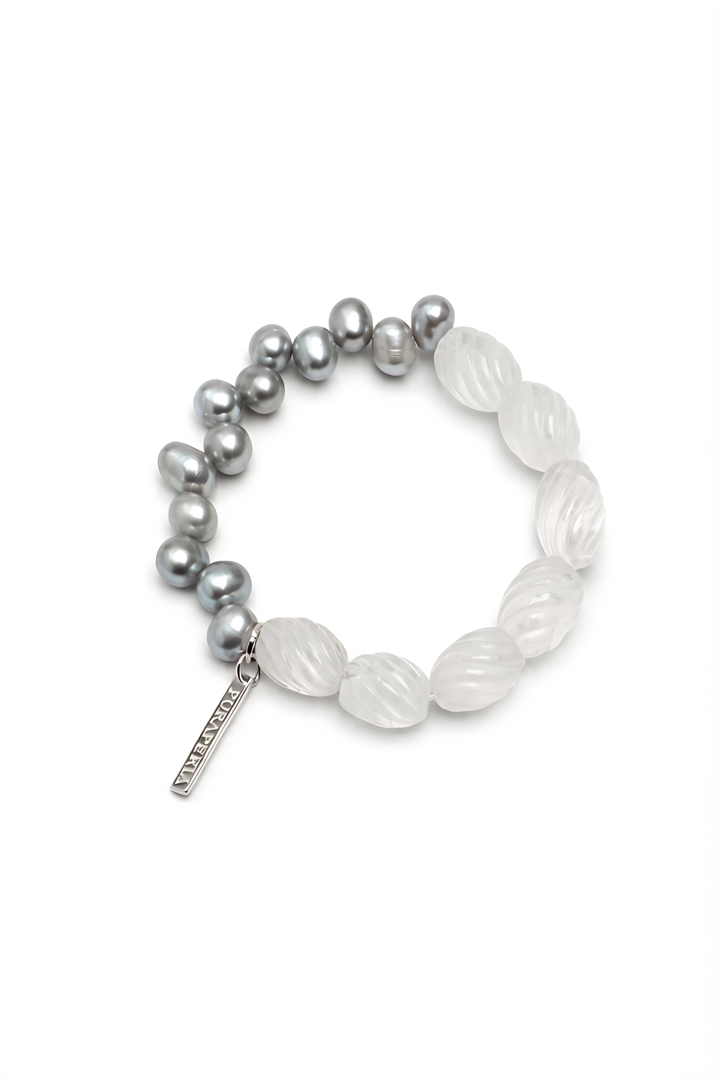 MISTY GLASS · Clear Quartz & Grey Pearl Bracelet