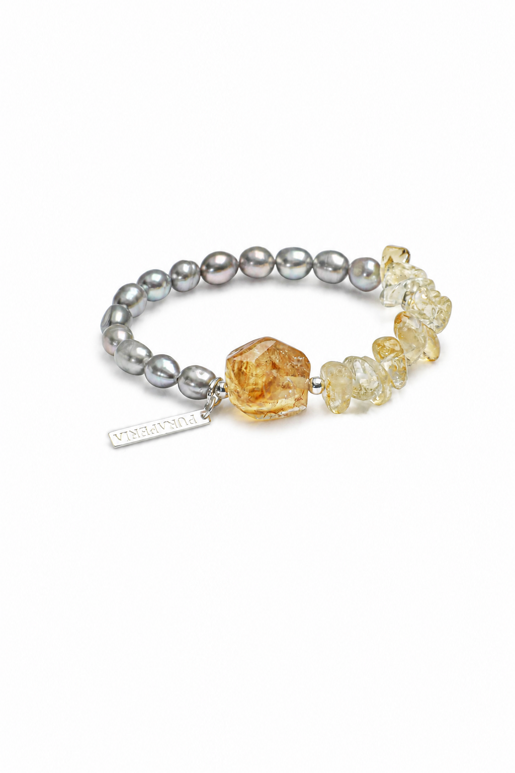 AMBER MIST GLOW · Citrine & Grey Pearl Bracelet