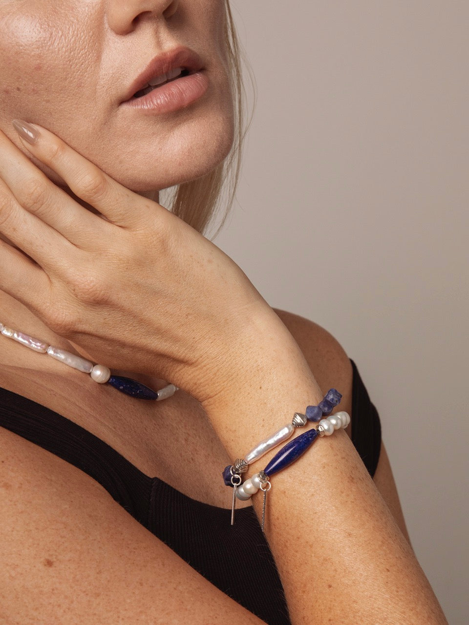 CYAN EROSION · Stick Pearl & Sodalite Bracelet