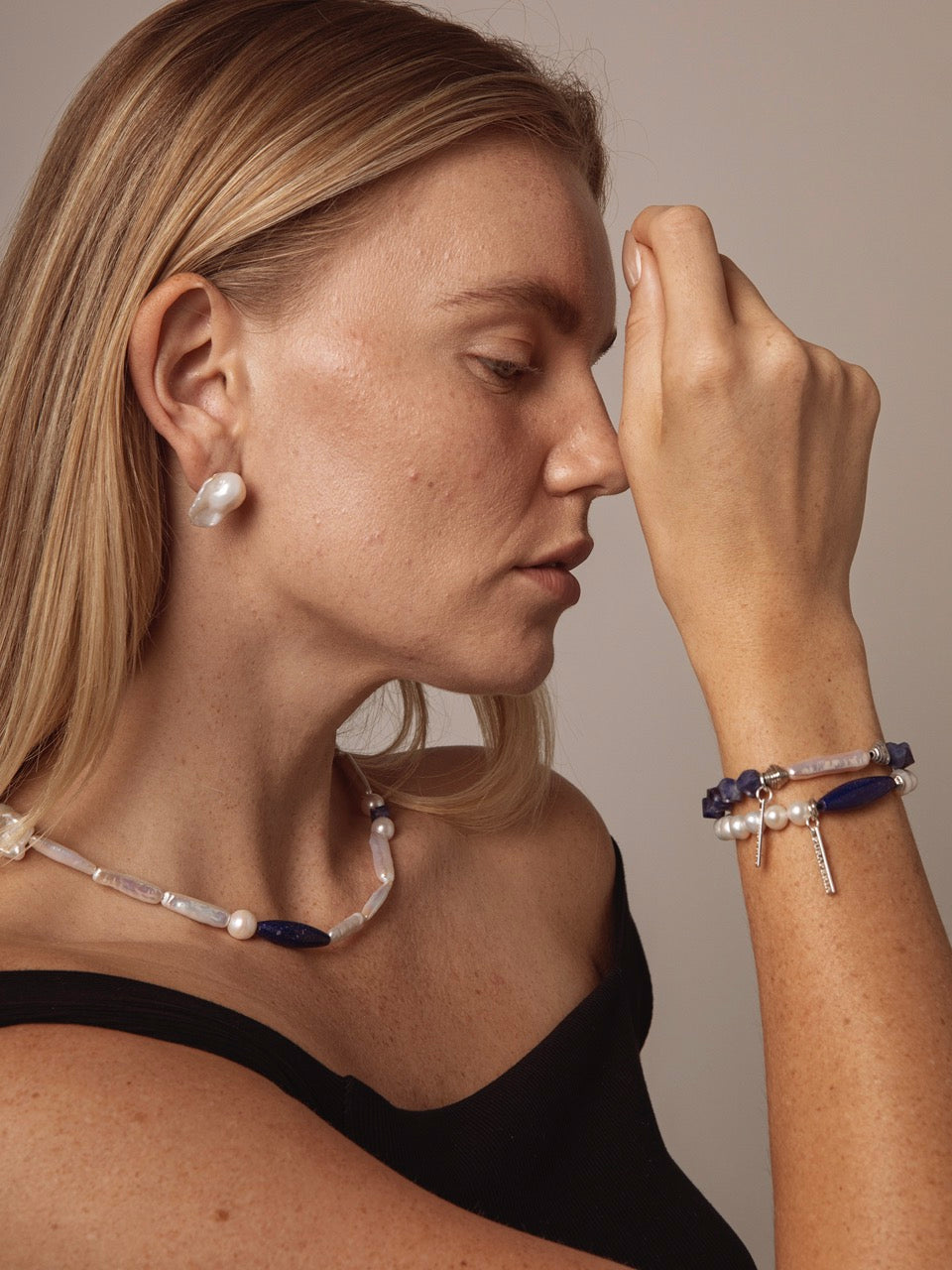 CYAN EROSION · Stick Pearl & Sodalite Bracelet