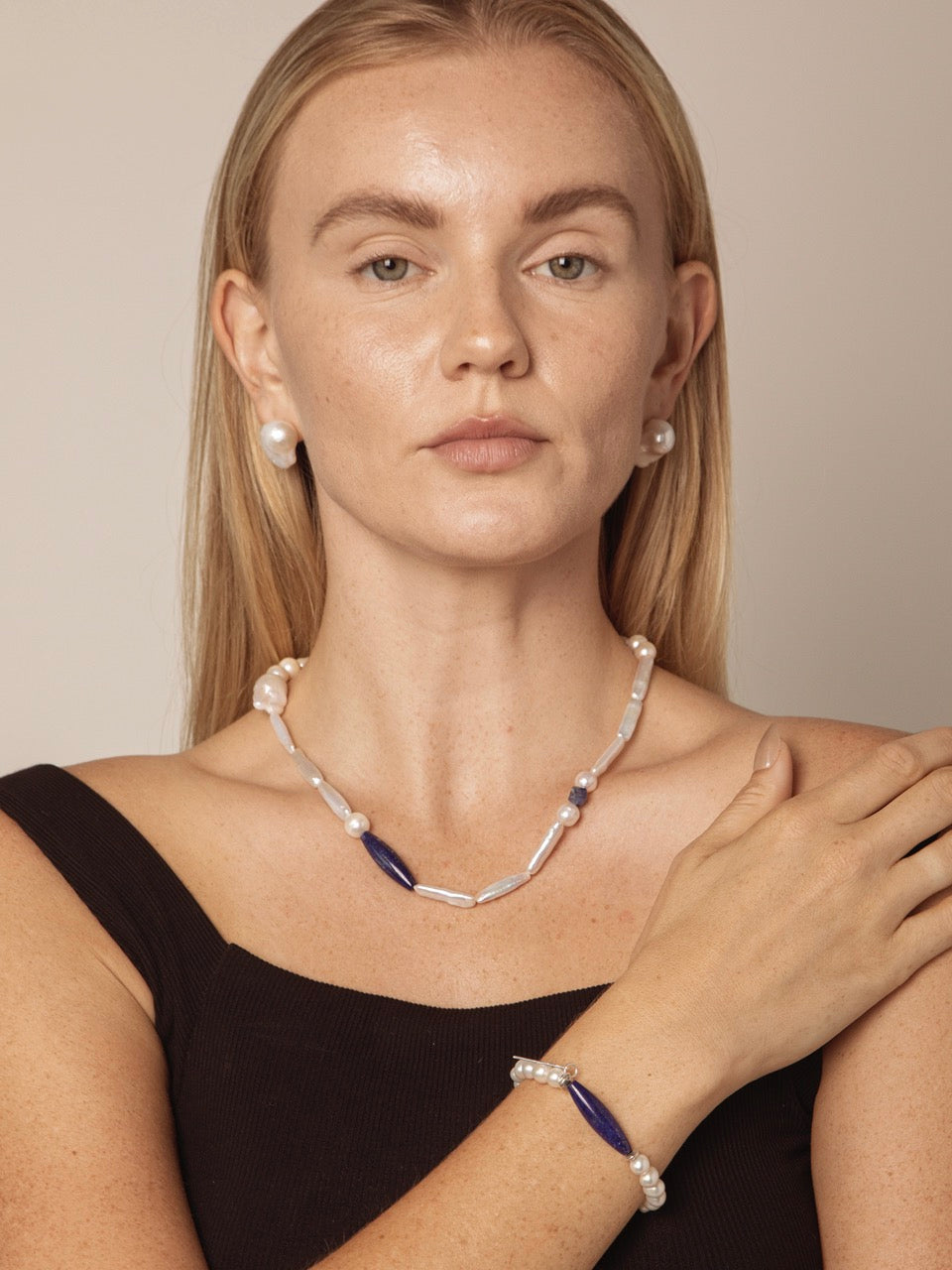 DEEP TIDAL MARK · Lapis & Pearl Necklace