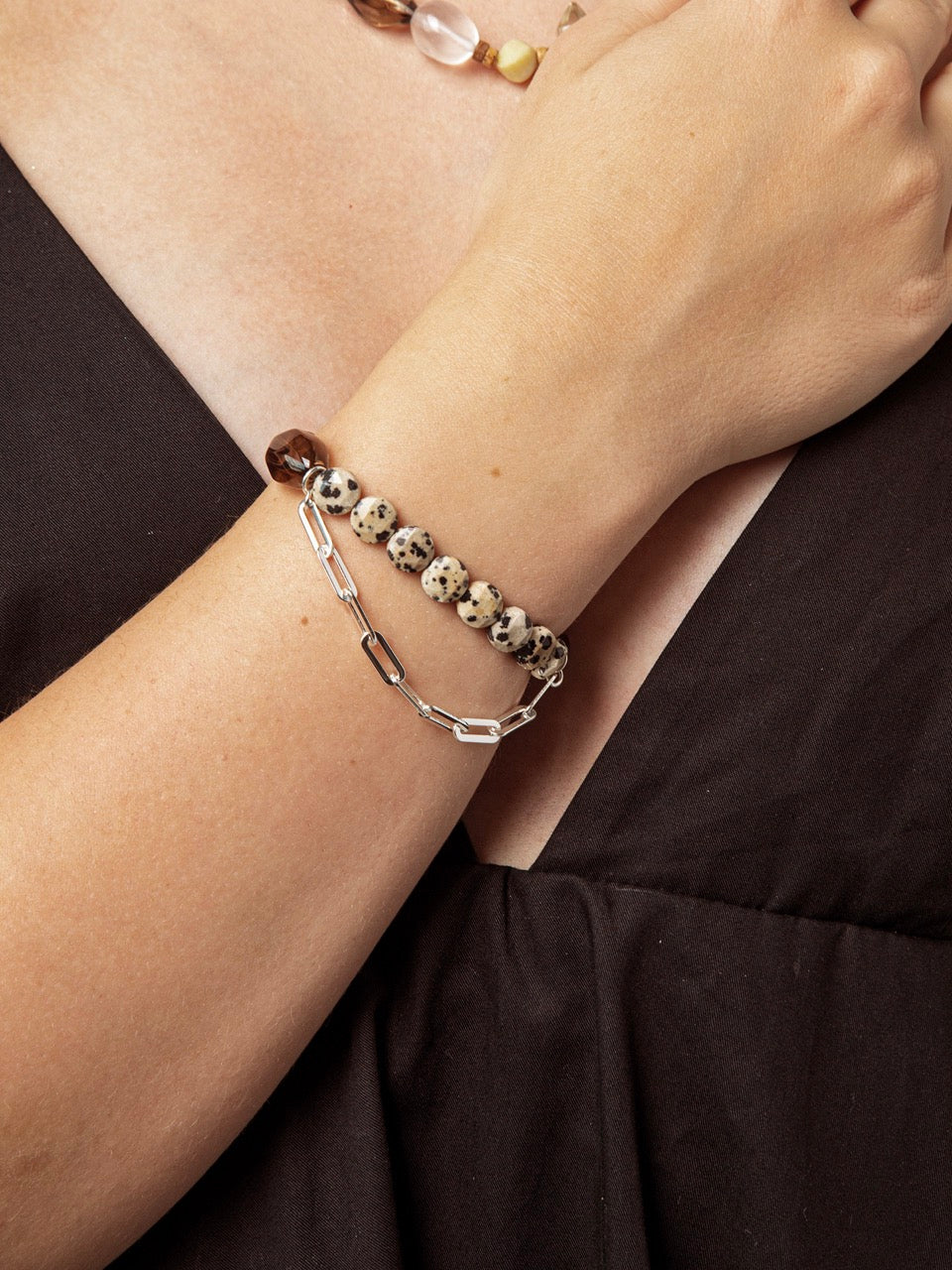 SMOKY RELIC · Smoky Quartz & Dalmatian Stone Bracelet