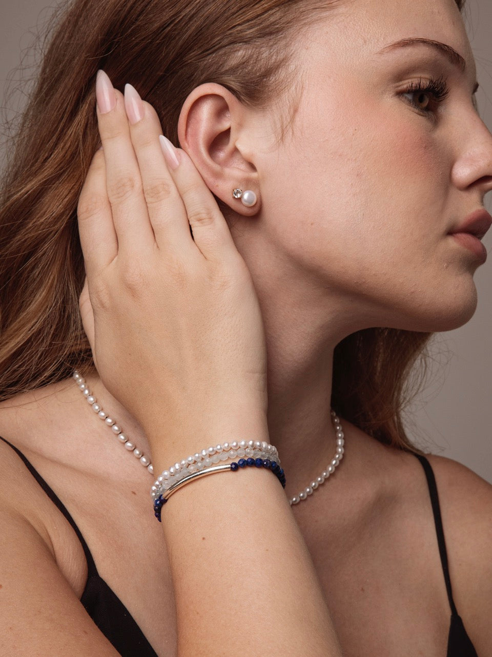 CYAN ECHO · Aquamarine & Lapis Triple-Wrap Bracelet